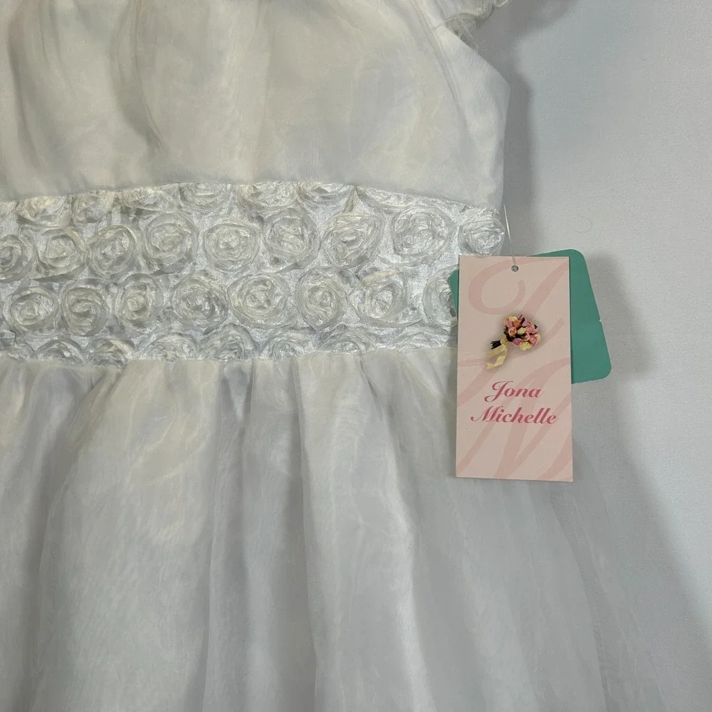 Jona Michelle Girls 8 White Formal Dress Wedding Flower Communion Tulle Roses